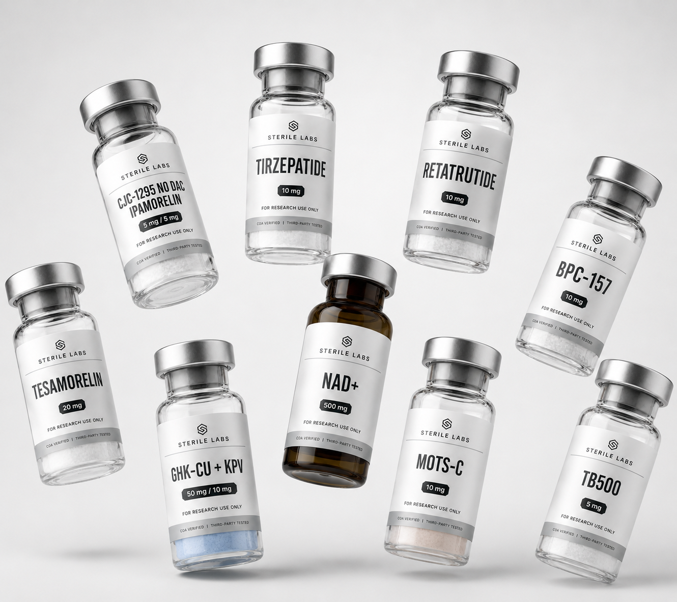 Sterile Labs research peptide vials — HPLC tested with batch-matched COA